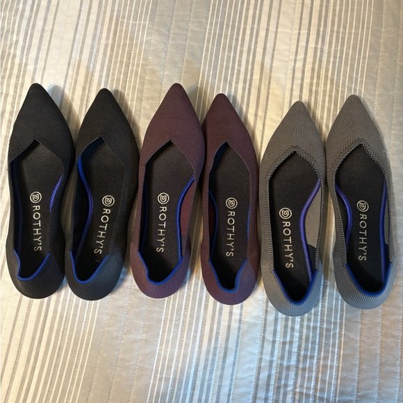 Rothy's Shoes - Rothy's Women's The Point Flats - Black, Purple, and Gray bundle, All Size 10